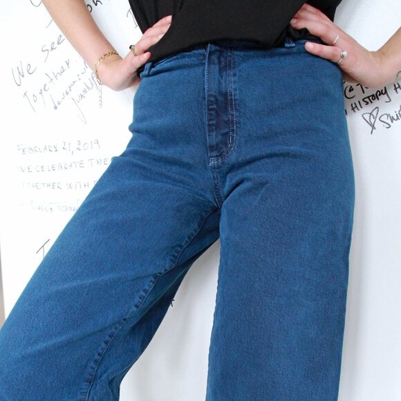 ZARA HIGH RISE WIDE LEGGED JEANS -DUCK BLUE - Picture 2 of 9